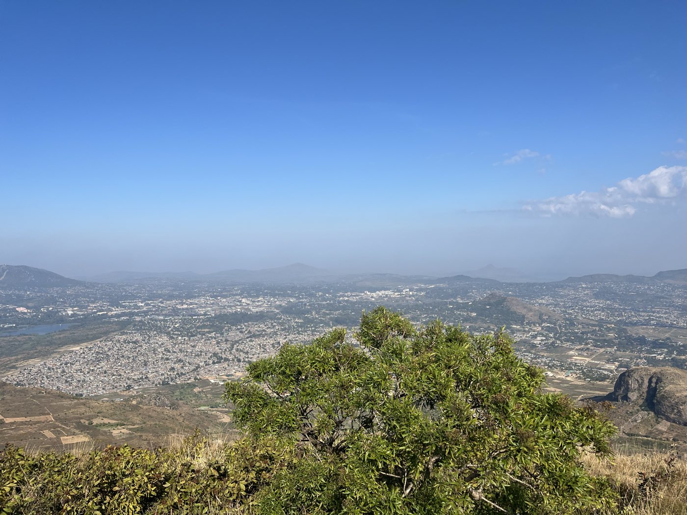 View over a city from a hillside, taken during fieldwork